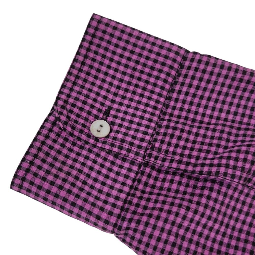 Chicos Design Purple Black Checked Gingham100% Silk Button-Up Shirt Sz 1 M - Picture 15 of 16
